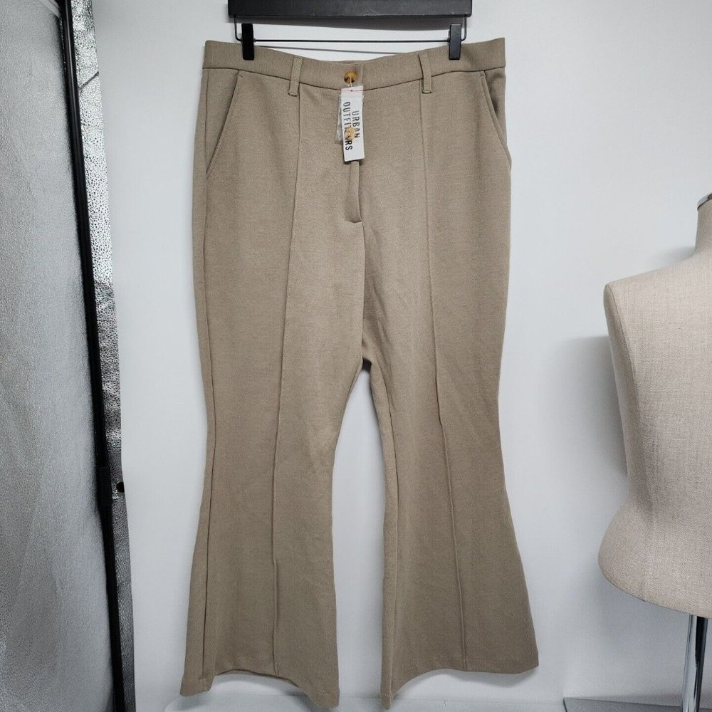 NEW Size XXL Urban Outfitters Isabella Ponte High-Waisted Flare Pants Tan Brown